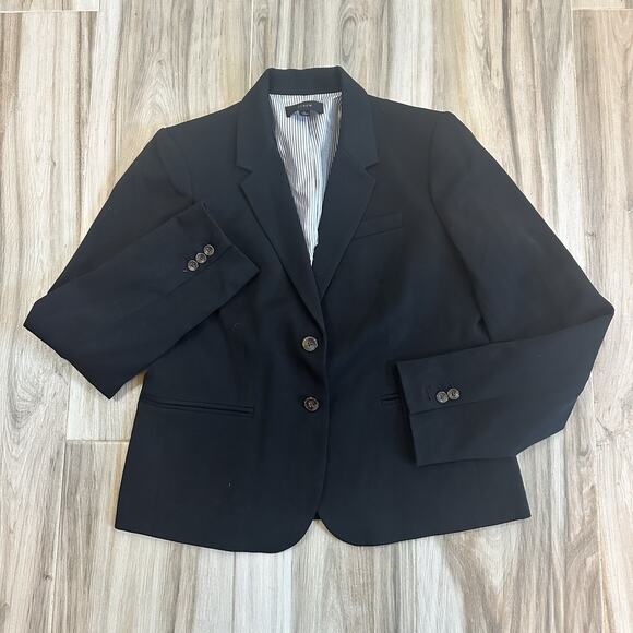 J Crew Blazer Womens Large Black Academia Preppy Two Button Career Work Staple - Picture 1 of 6